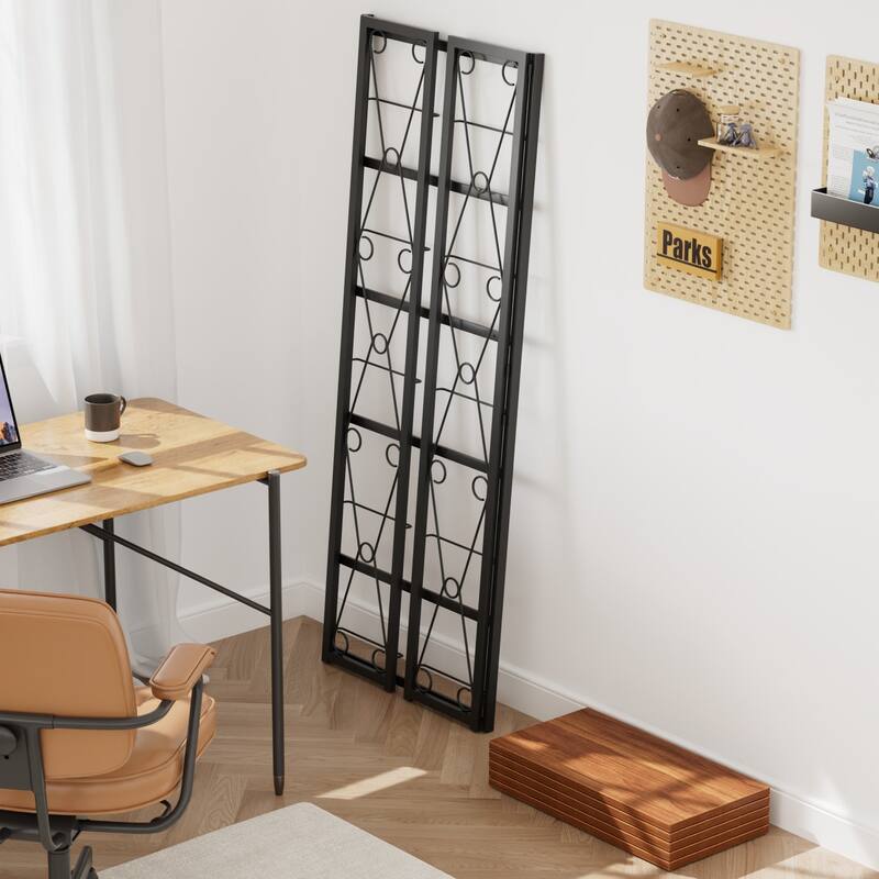 VECELO 62" Foldable 5-Tier Bookshelf Space Saving Tall Open Bookcase with MDF Shelves for Living Room Home Office Kitchen