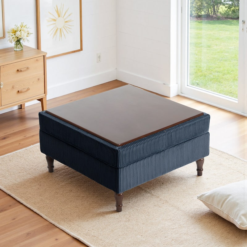31.78" W Oversized Square Upholstered Storage Ottoman with Wooden Tray