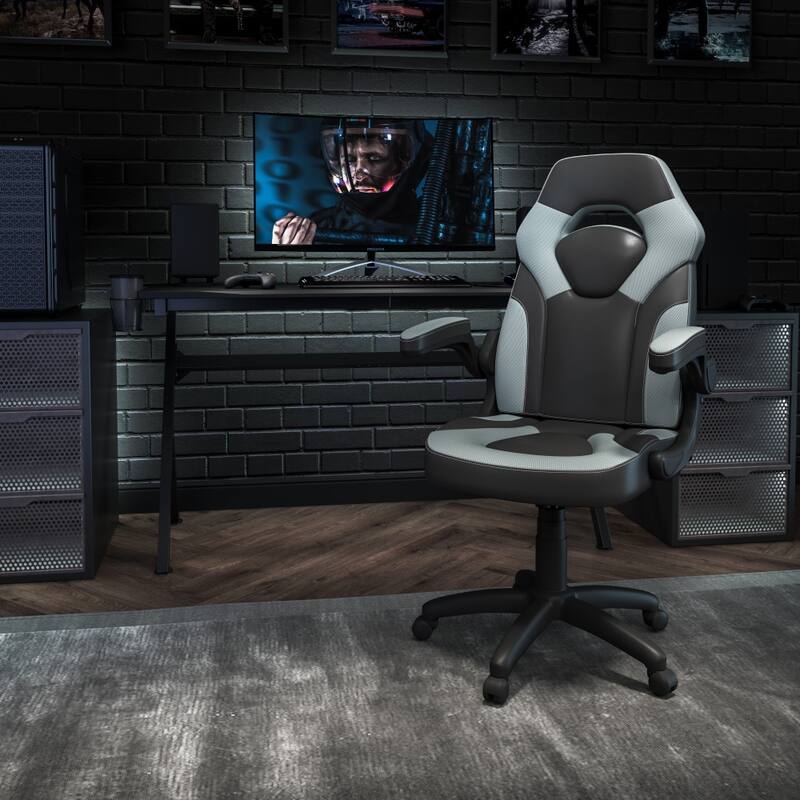 High Back Racing Style Ergonomic Gaming Chair with Flip-Up Arms - Grey