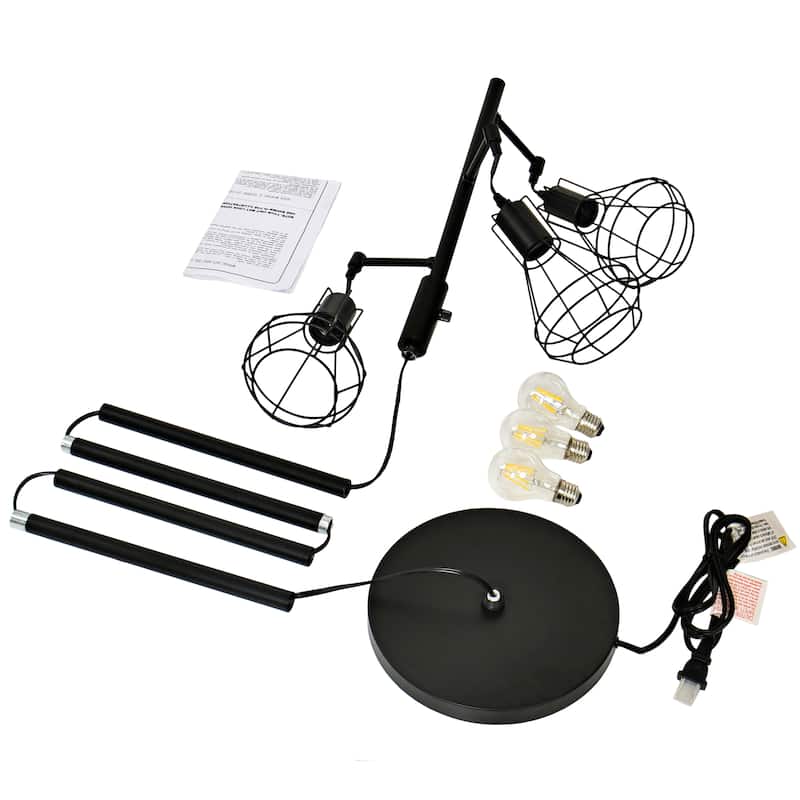 Industrial 3-Light Metal Tree Floor Lamp With Round Shades