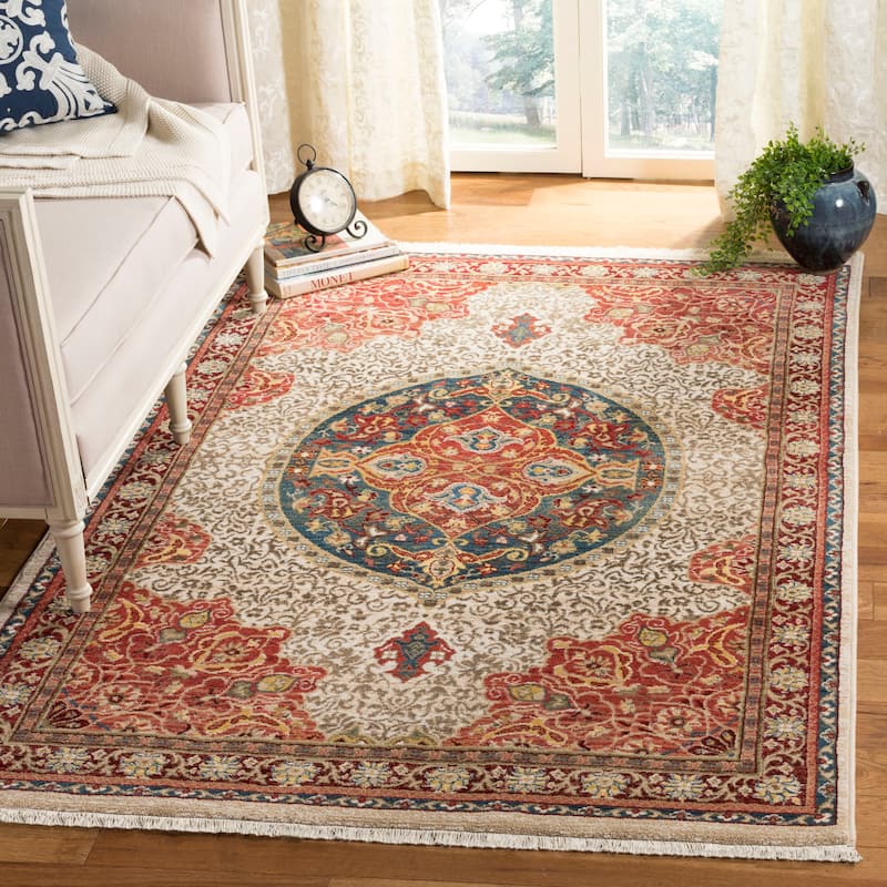 SAFAVIEH Kashan Patrice Oriental Rug with Fringe - 9' x 12'6" - Ivory/Red