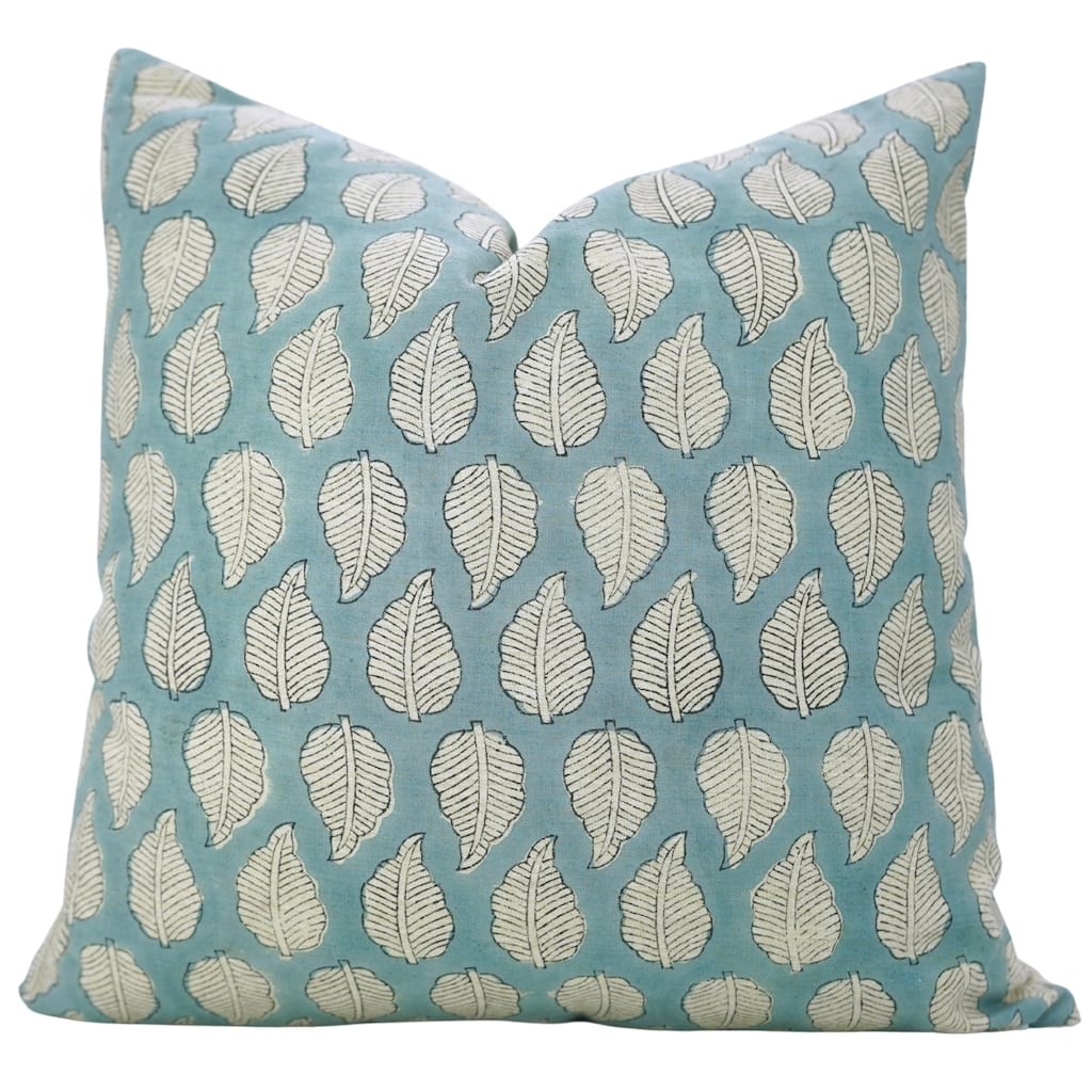 Fabdivine Vintage Leaf, Floral Pillow Cover for Chairs, Sofa, Bed or Living Room 16x16 Inch Light Blue Farmhouse Décor, Panchi