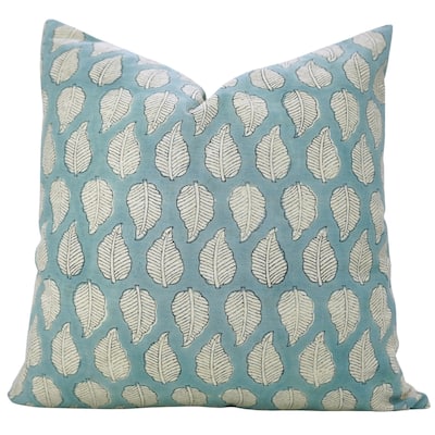 Fabdivine Vintage Leaf, Floral Pillow Cover for Chairs, Sofa, Bed or Living Room 24x24 Inch Light Blue Farmhouse Décor, Panchi