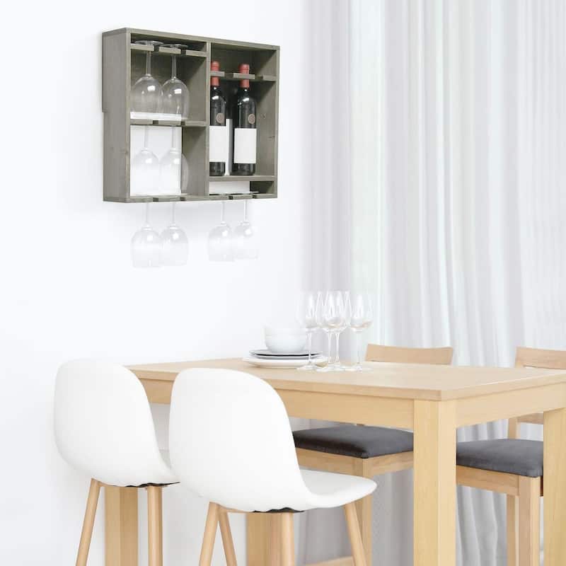 Elegant Designs Bartow Wall Mounted Wood Wine Rack Shelf with Glass Holder - 19.70 x 4.40 x 16.40 (L x W x H)