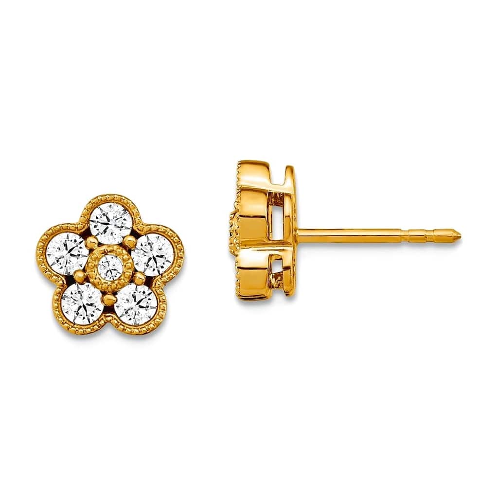 Curata 14k Yellow or White Gold Lab Grown Diamond VS DEF Beaded Flower Earrings - (0.50-0.75 cttw)