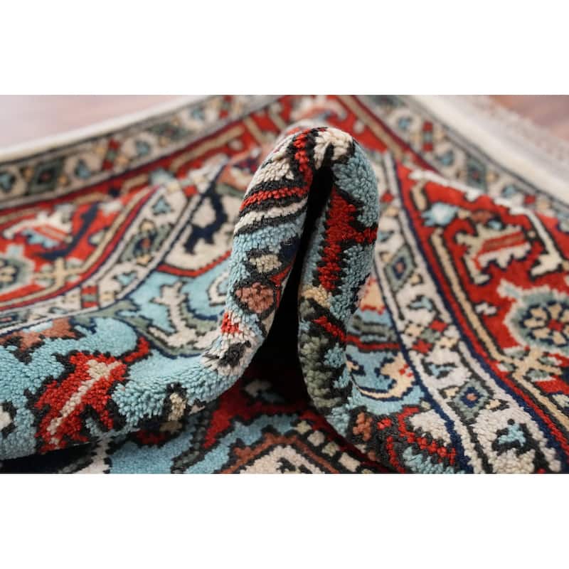 Beige Heriz Serapi Indian Rug Hand-Knotted Oriental Wool Carpet - 5'11" x 8'11"