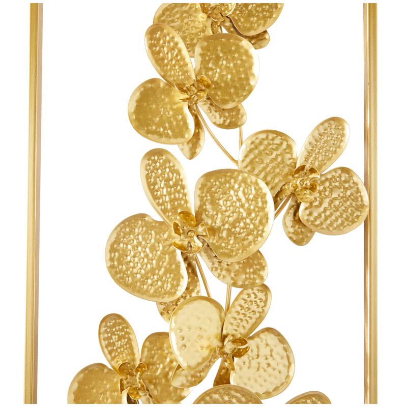 CosmoLiving by Cosmopolitan Gold Metal Orchid Floral Home Wall Decor with Gold Frame (Set of 2)