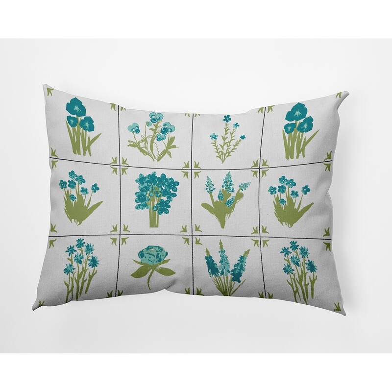 Framed Field Flowers Decorative Throw Pillow - 14" x 20" - Lake Blue