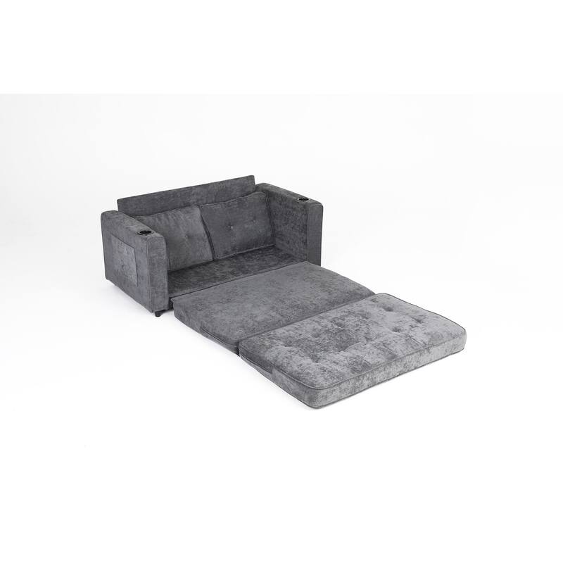 Dark Gray Pull-Out Sofa Bed Convertible Loveseat Sleeper Sofa Couch with Storage Bags for Living Room