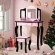preview thumbnail 2 of 7, Pink MDF Vanity Set with Removable Tri-Folding Mirror and Leopard Print Perfect Gift for Kids - 24" x 11" x 38.5" (L × W × H)