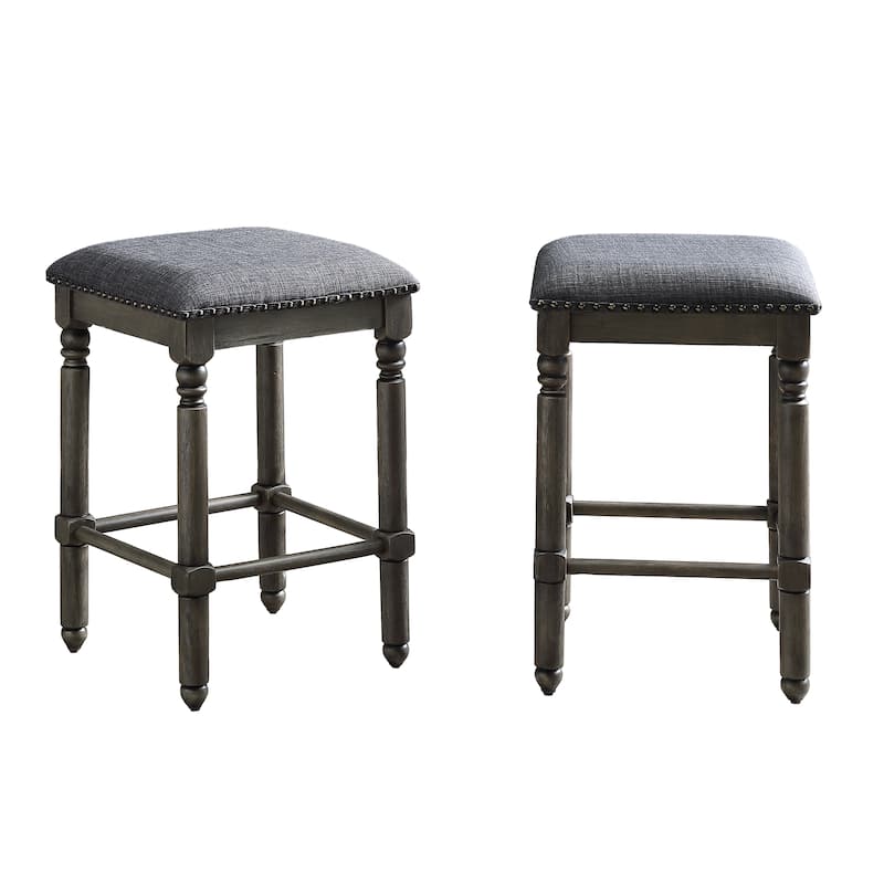 Wood Upholstered Swivel Counter Height Stool (Set of 2)