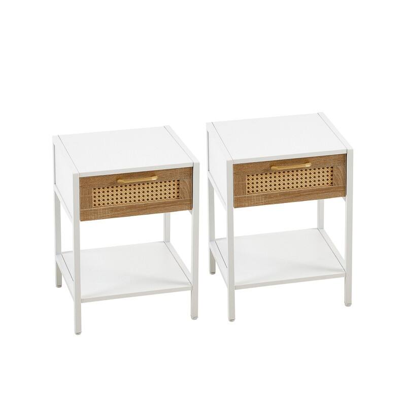 1-Piece or 2-Piece 15.74" Rattan Side Table with Drawer