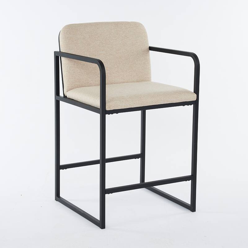 Upholstered Counter Height Bar Stool Set of 2, Armchair with Metal Frame