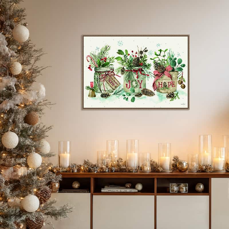 Holiday Spirit I by Lisa Audit (33 x 23 in.), Framed Canvas Wall Art Print - Sylvie Beaded Dark Gold