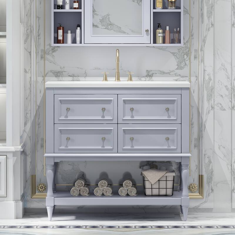 Bathroom Vanity Cabinet Free Standing Vanity Set with 4 Drawers