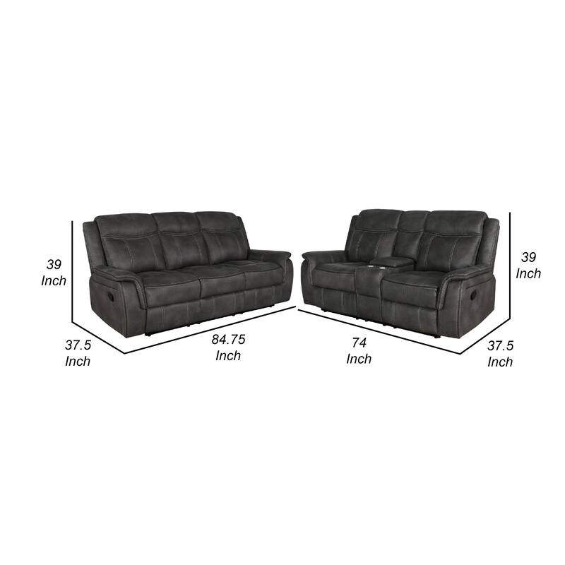 Tom 2pc Manual Reclining Sofa and Loveseat Set, Black Microfiber