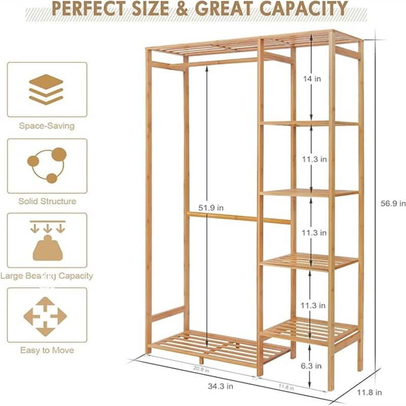 Clothing Rack with 6 Tier Storage Shelf - 11.8"D x 34.3"W x 56.9"H