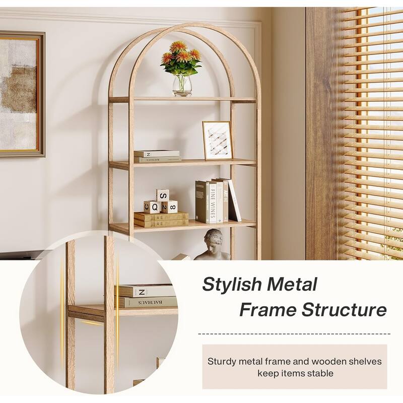70.8 Inches Tall Bookshelf, 5 Tiers Arched Bookcase with Metal Frame
