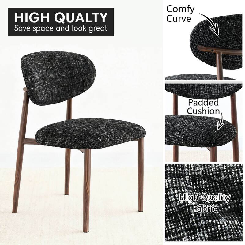 Set of 4 Mid‑Century Upholstered Dining Chairs with Wood‑Grain Metal Legs