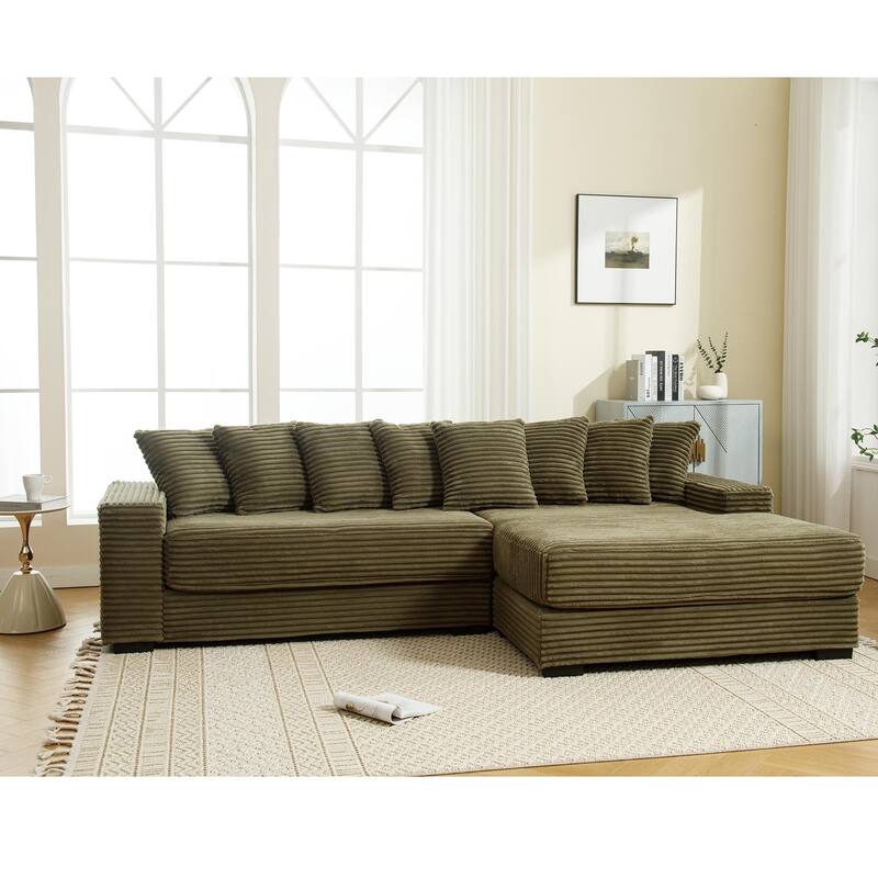 111" Oversized L-Shaped Sectional Sofa with 8 Throw Pillows, Corner Corduroy Couch with Chaise for Living Room Apartment