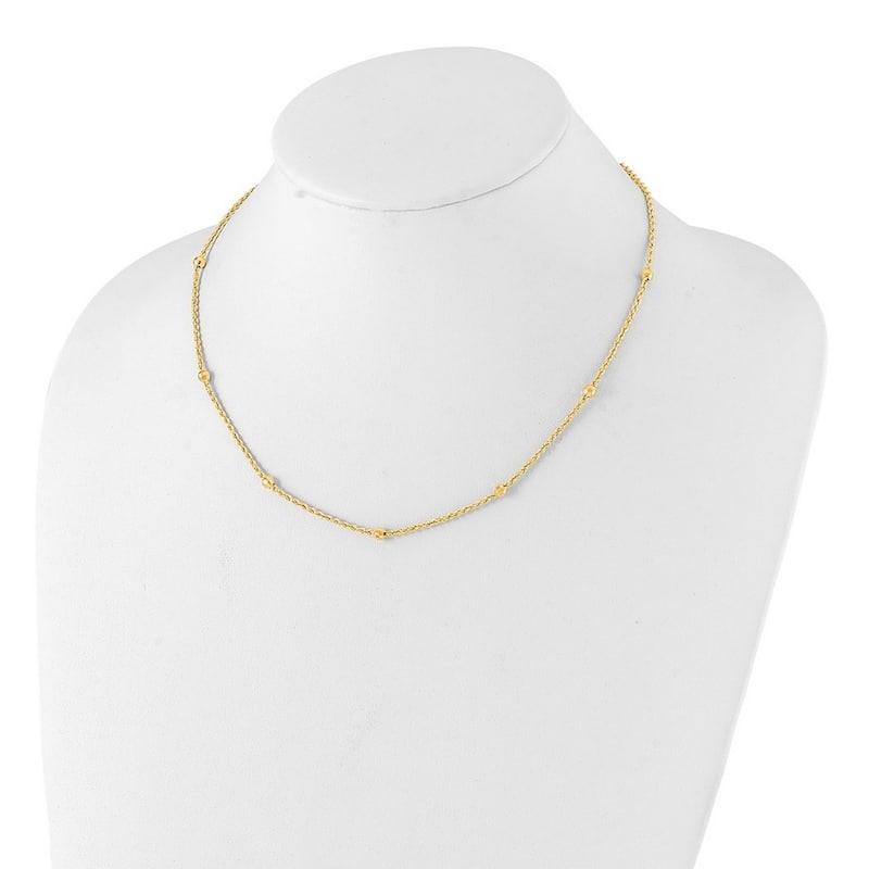 Curata 14k Yellow Gold 18" 3.4mm Polished Bead Station Diamond-cut Rope Necklace (Lobster)