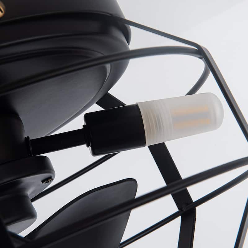 12" 3-Blade 3-Light Black Cage Ceiling Fan with Light