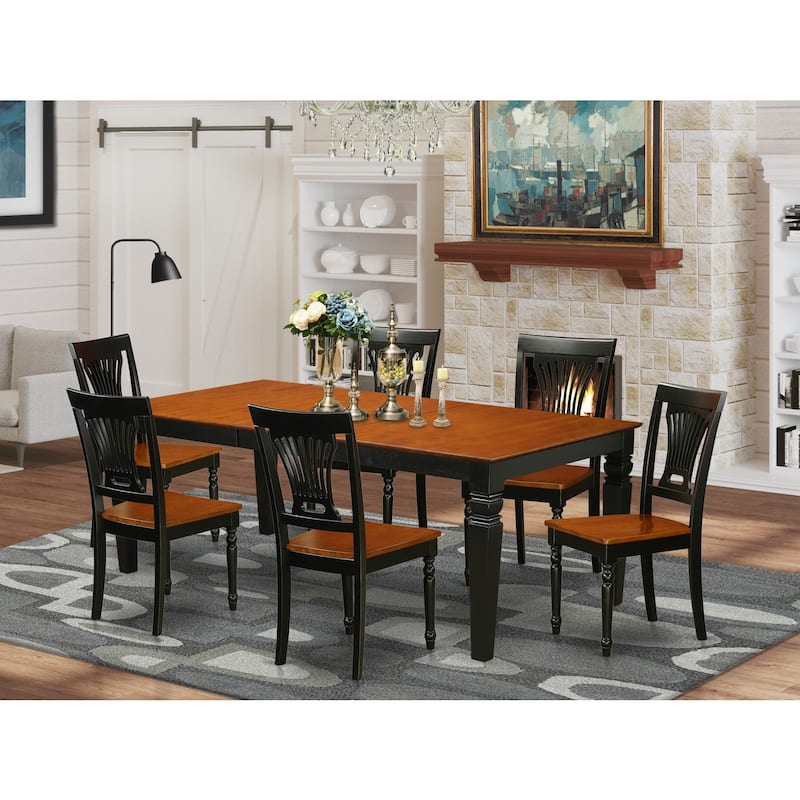Dining Room Furniture Set 7 Piece Table & Chairs - Rectangle Wood Table with Leaf & 6 Chairs - Black Cherry Finish