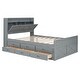 preview thumbnail 8 of 9, Full Size Bed Frame, Storage Headboard, Outlets,Trundle,3 Drawers,Gray