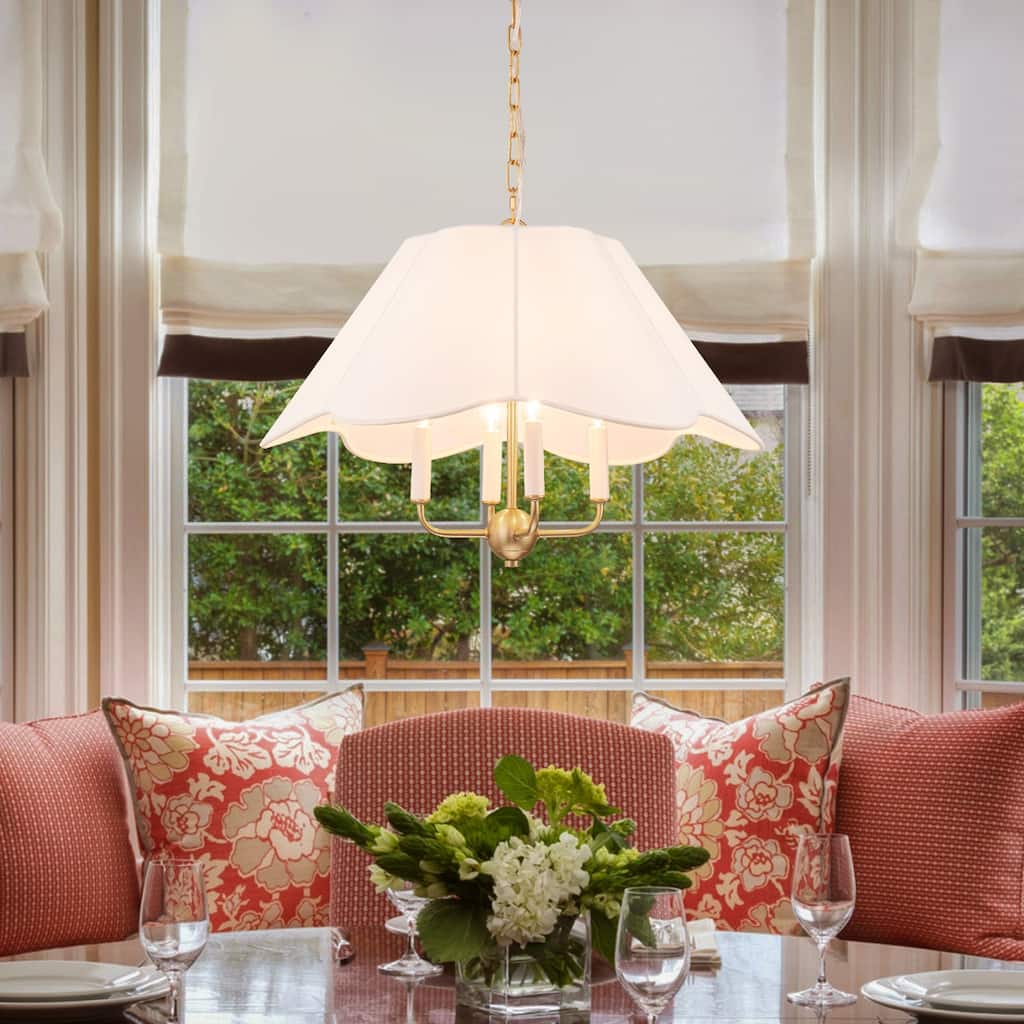 4-Light Mid Century Modern Chandelier 23 in. Pendant Light with Fabric Shade - Gold - 23''W