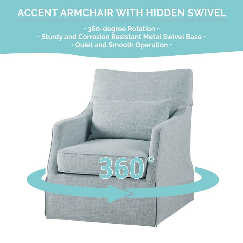 Martha Stewart London Upholstered Skirted Swivel Armchair with Lumbar Pillow