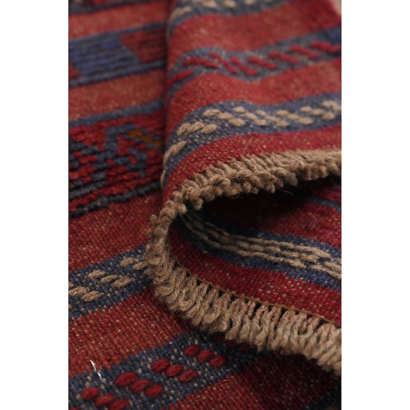 Hand Knotted Oriental 100% Wool Carpet Traditional Tribal Red Balouch Runner Rug - 7' 10'' X 2' 0''