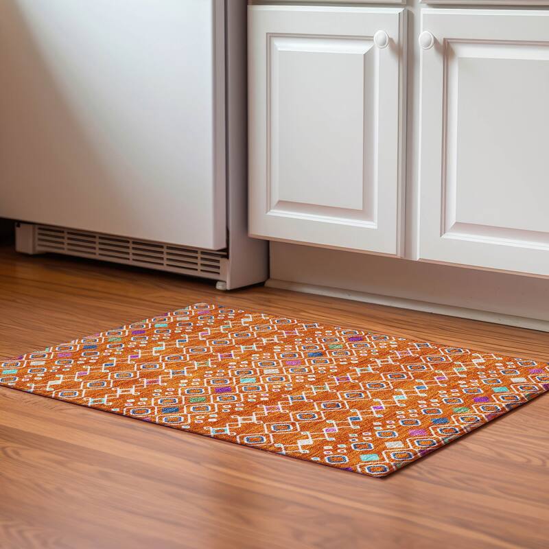 Premium Washable Super Soft Moroccan Global Mayfield Rug - Orange - 1'8" x 2'6"