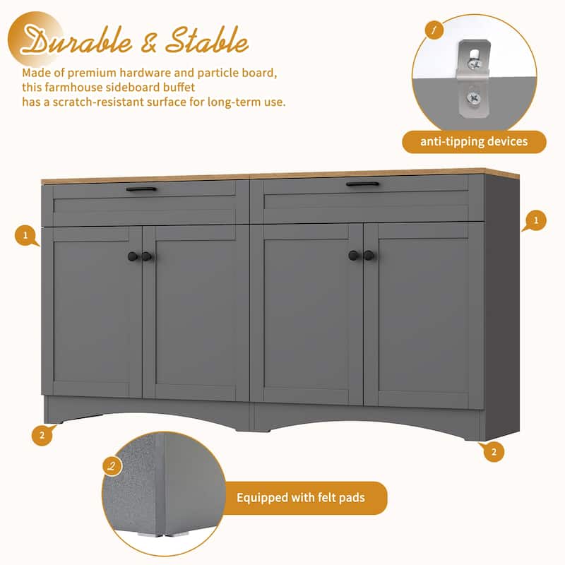 62.9" TV Stand - Wood-Grain Top, 2 Adjustable Cabinets and 2 Drawers, Fits 70" TVs