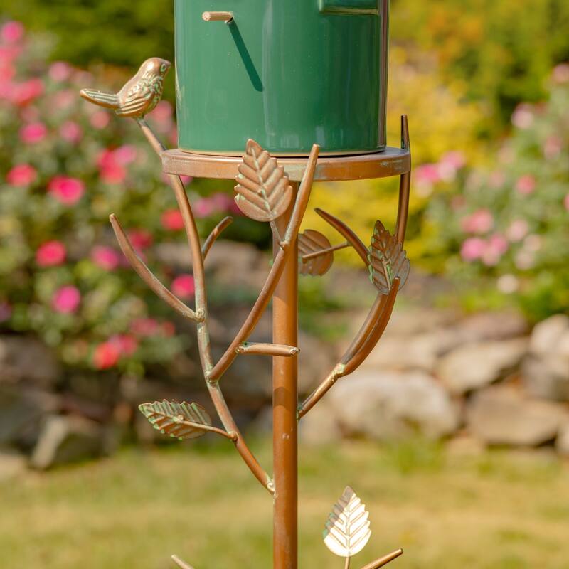 68.75" Tall Iron & Dark Green Porcelain Birdhouse Stake "Prague" - 8.5" L x 6.25" W x 68.75" H