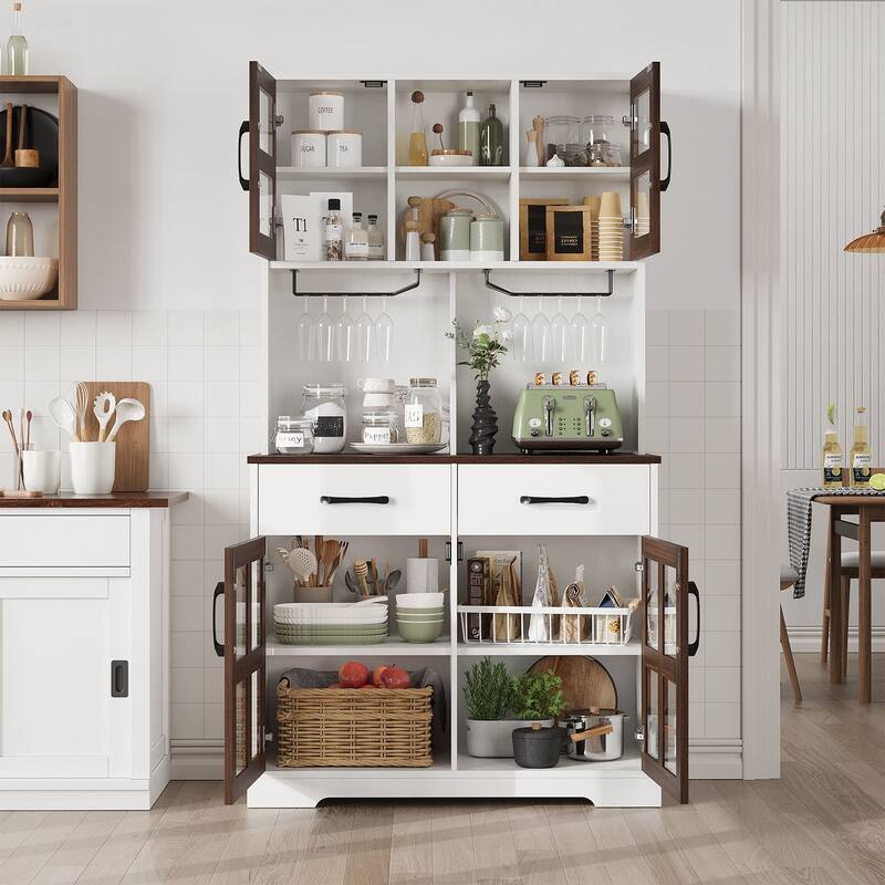 Meyreso 71" Kitchen Pantry Hutch Cabinet with 2 Drawers