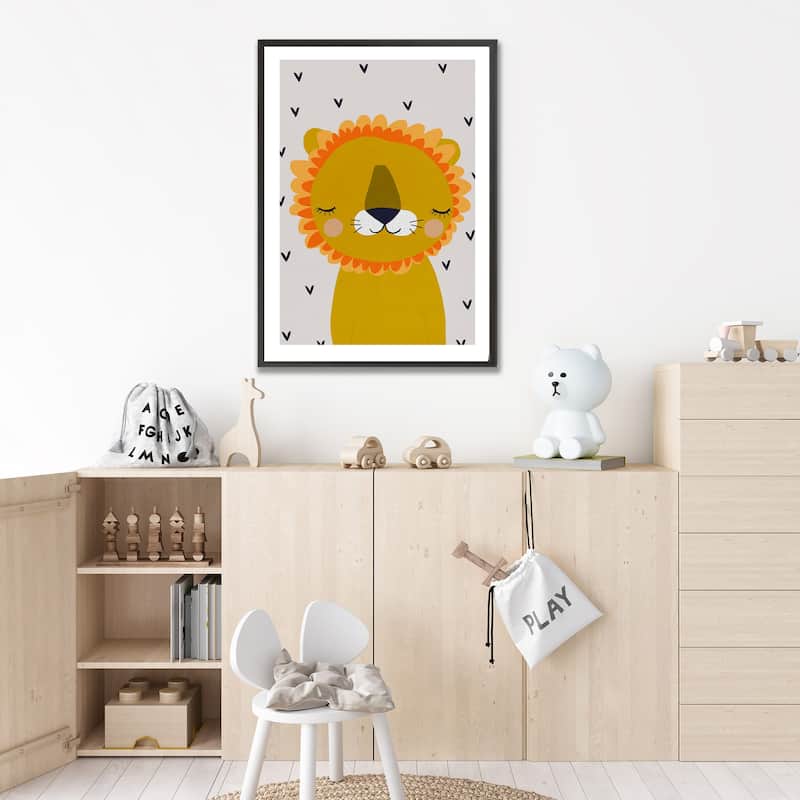 Kids Framed Art Print Little Lion by Treechild - Multi-Color