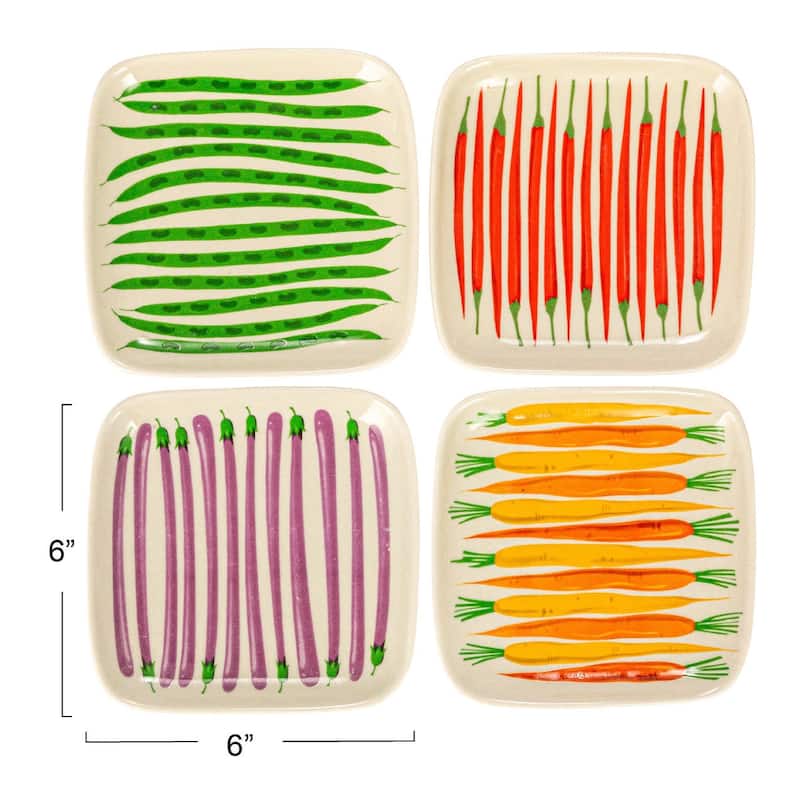 Stoneware Plate with 4 Vegetable Styles - 5.9"L x 5.8"W x 0.8"H