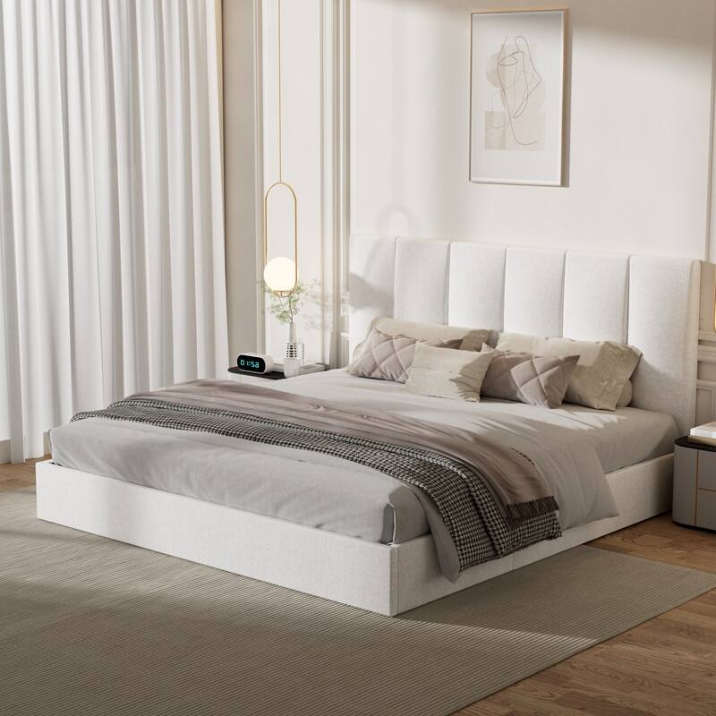 Modern Upholstered Lift-Up Storage Platform Bed with Headboard