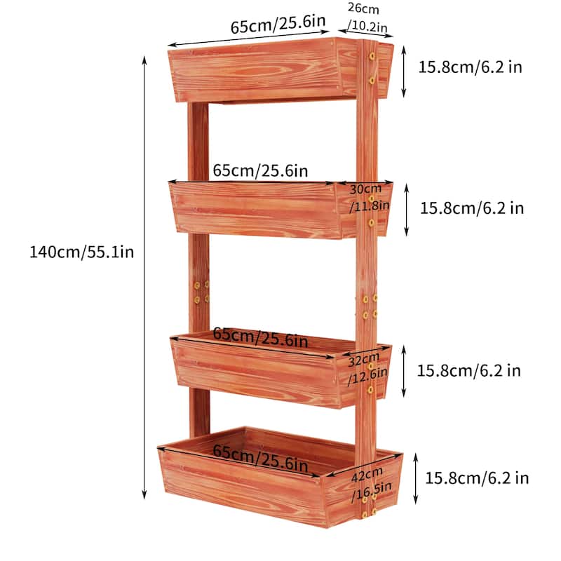 4-tier Wooden Vertical Ladder Raised Vegetable Planter Box Elevated Garden Bed - 25.6" W x 55.5" H