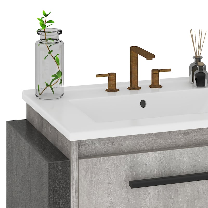 Moasis 22 Inch Wall Mounted Bathroom Vanity with Ceramic Sink and Soft Close Doors Grey
