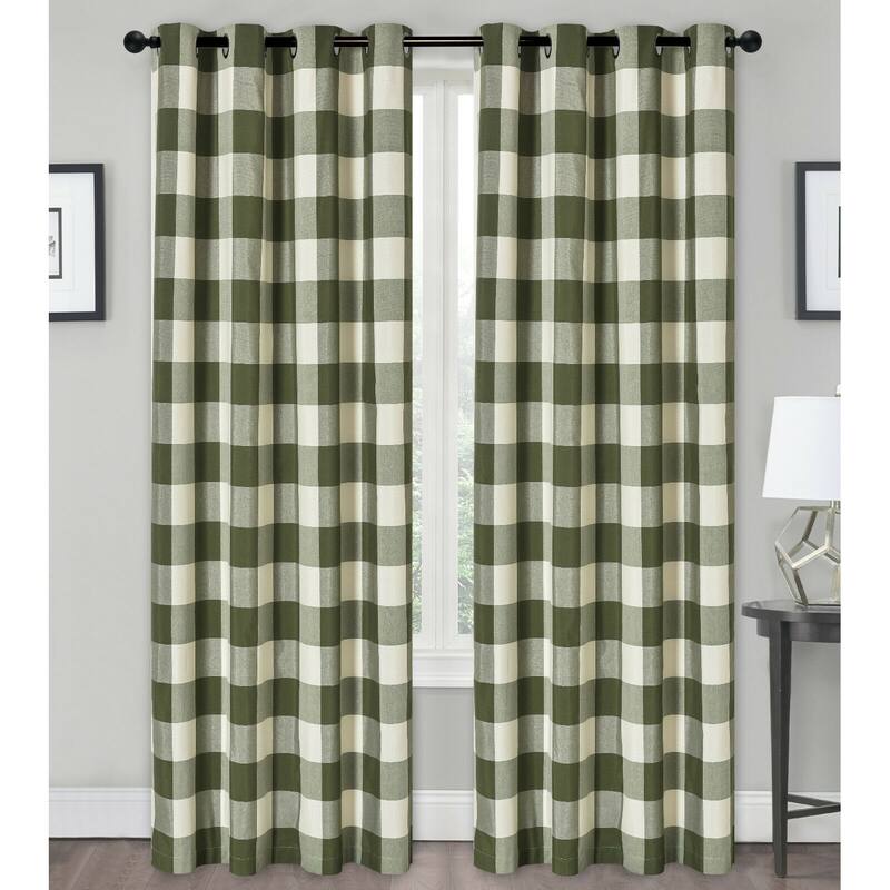 Kate Aurora Country Farmhouse Living Classic Buffalo Plaid Checkered Grommet Top Curtains - 52 in. W x 84 in. - Green