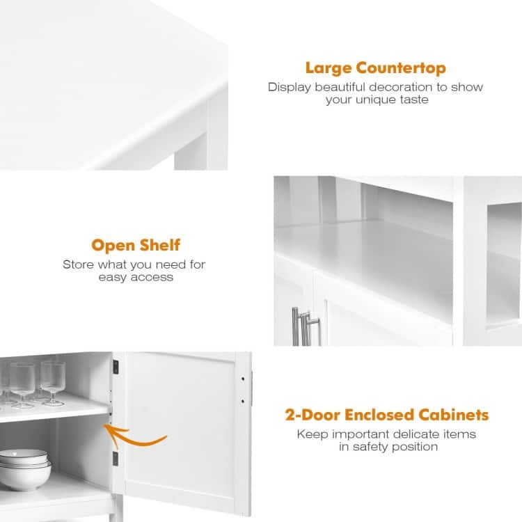 Kitchen Buffet Server Sideboard Storage Cabinet with 2 Doors and Shelf - 40" x 16" x 34" (L x W x H)