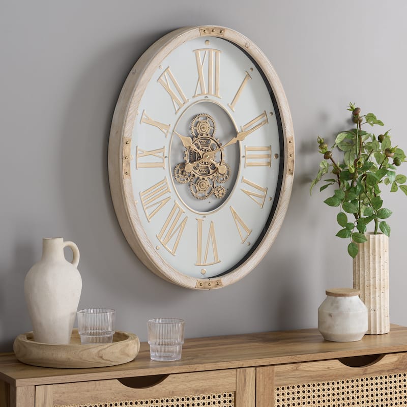 SEI Furniture Whitcomb Roman Gear Wall Clock - 27"W x 3"D x 20"H - Creme/Gold