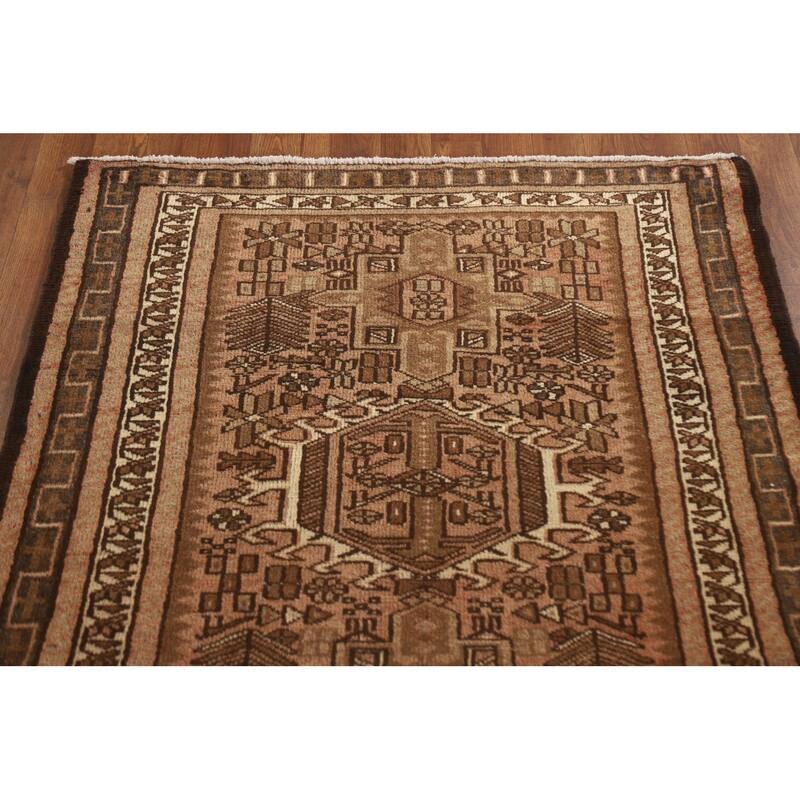 Tribal Gharajeh Persian Vintage Runner Rug Handmade Wool Carpet - 3'5"x 12'8"