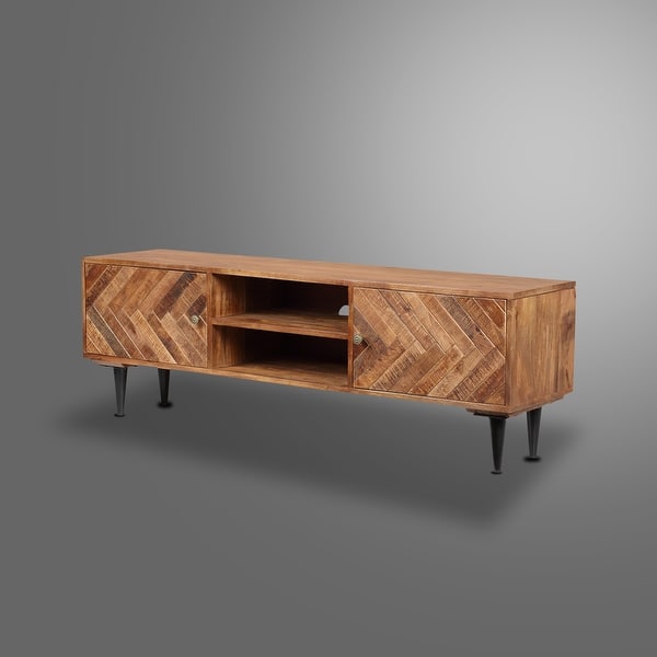 Modern Solid Wood Media Console with 2 Doors and Metal Legs Bed Bath & Beyond 36146124