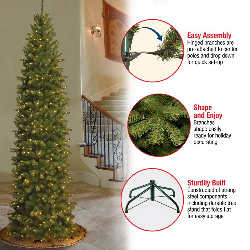 National Tree Company 9 ft. North Valley Spruce Pencil Slim Tree with Clear Lights - 9 Foot