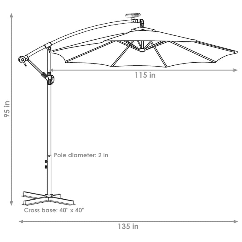 Sunnydaze Offset Patio Umbrella with Solar LED Lights - 9-Foot - Seafoam