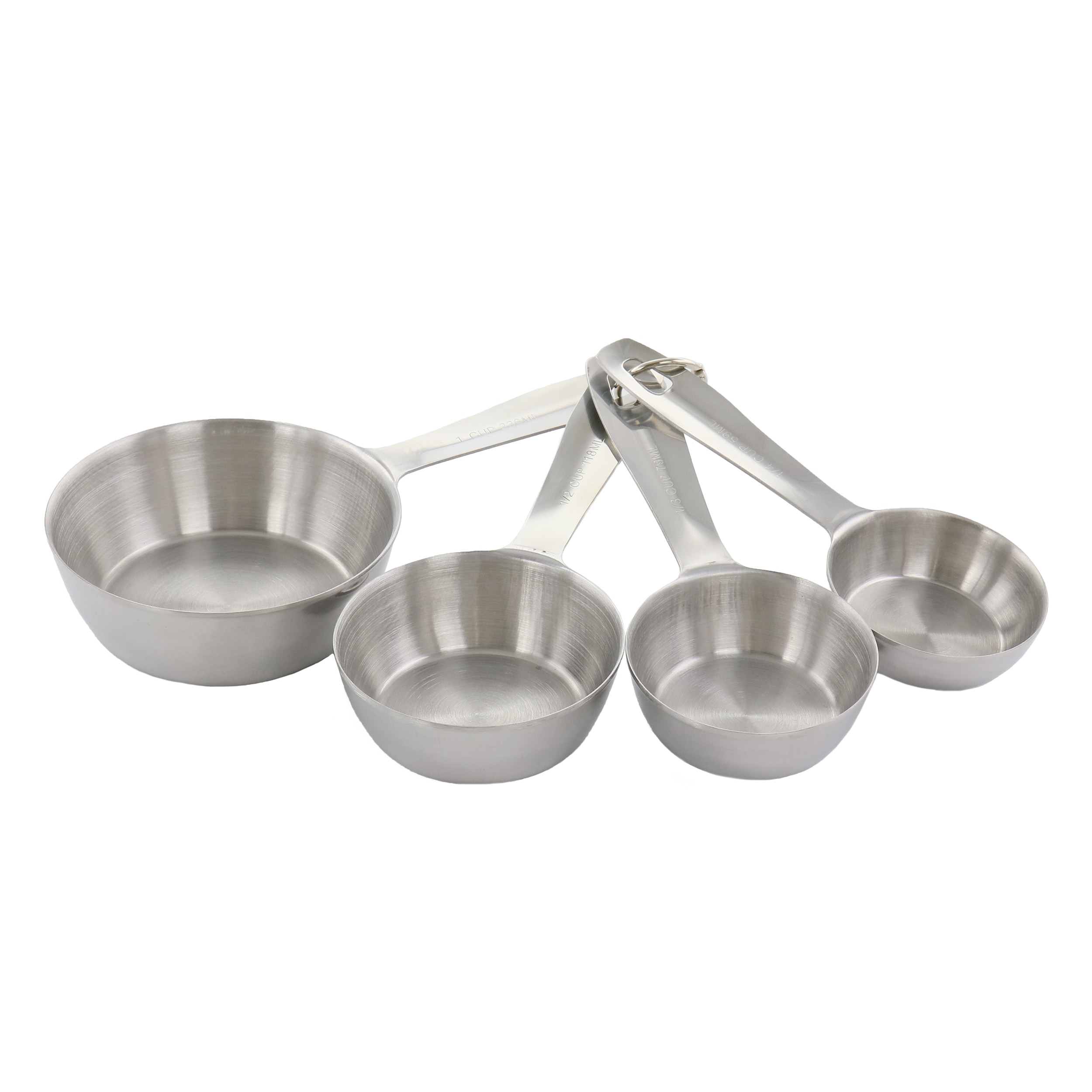 4 Sabatier Stainless Steel Measuring Cups. 3/4 Cup, 1/2 Cup, 1/3 Cup, 1/4  Cup.