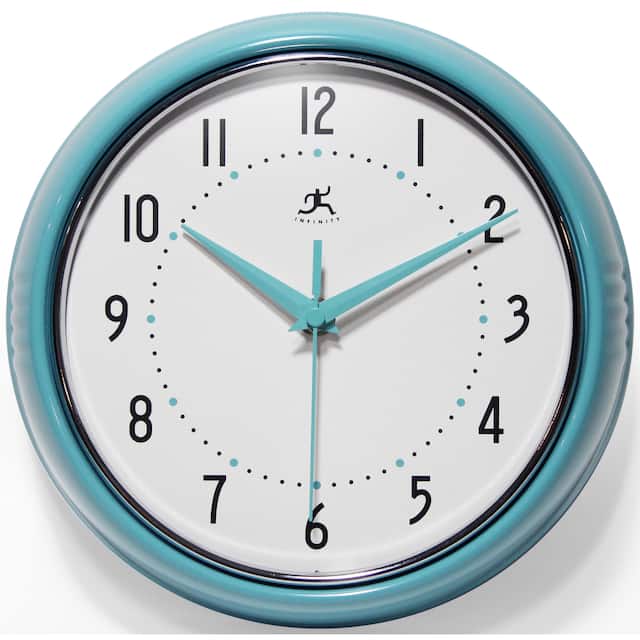 Round Retro Kitchen Wall Clock by Infinity Instruments - 9.5 x 3.25 x 9.5 - Turquoise