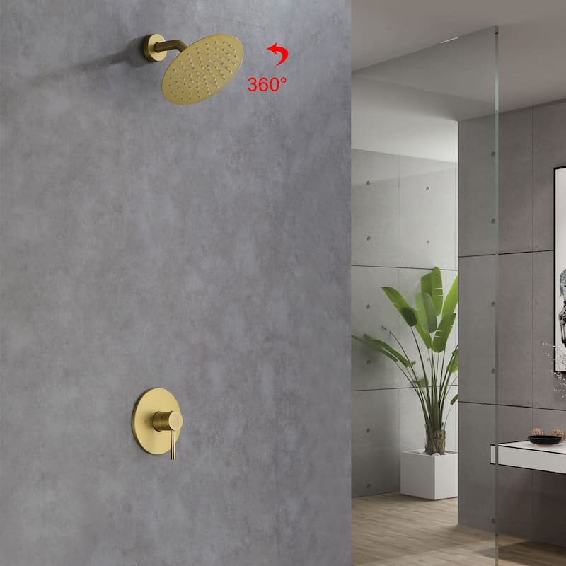 Wall Mounted Shower Faucet With Rough-in Valve Modern Complete Shower System Rainfall 7.87 Inch Round Shower Head Tirm Kit Set